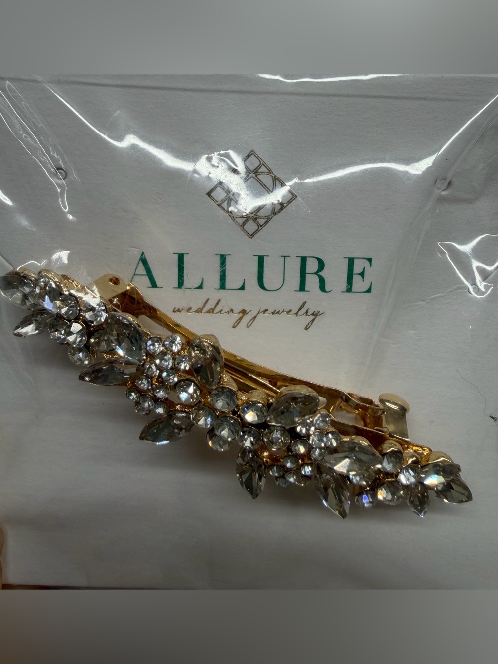 Allure Gold Floral Rhinestone Barrette - Picture 2 of 7